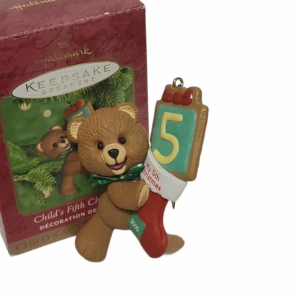 Hallmark Keepsake Ornament‎ Child's Fifth Christmas Teddy Bear 2000